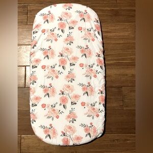 Set a two pink and white with roses bassinet covers / sheets for baby girl.